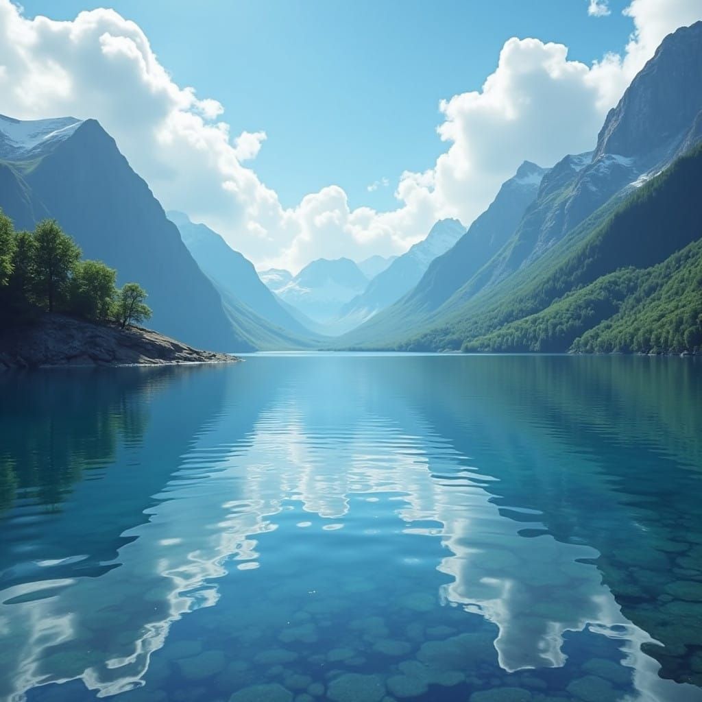 Crystal Lake Reflecting Majestic Mountains and Gentle Clouds