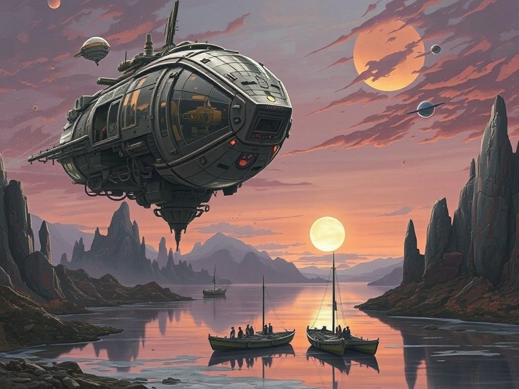 spaceship in space, sci-fi creation, intricate_floating_glass_train, see through train, crystal train, floating over a c...