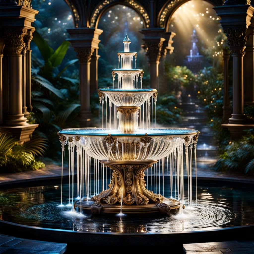 Glass Fairy Fountain at Midnight Hour