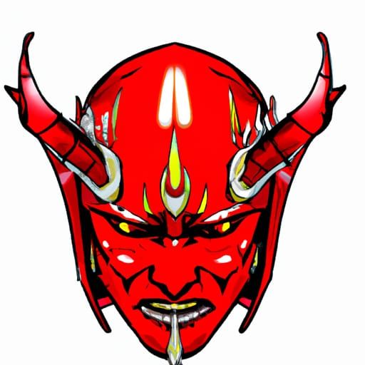 Hyperrealistic Red Oni Mask on White