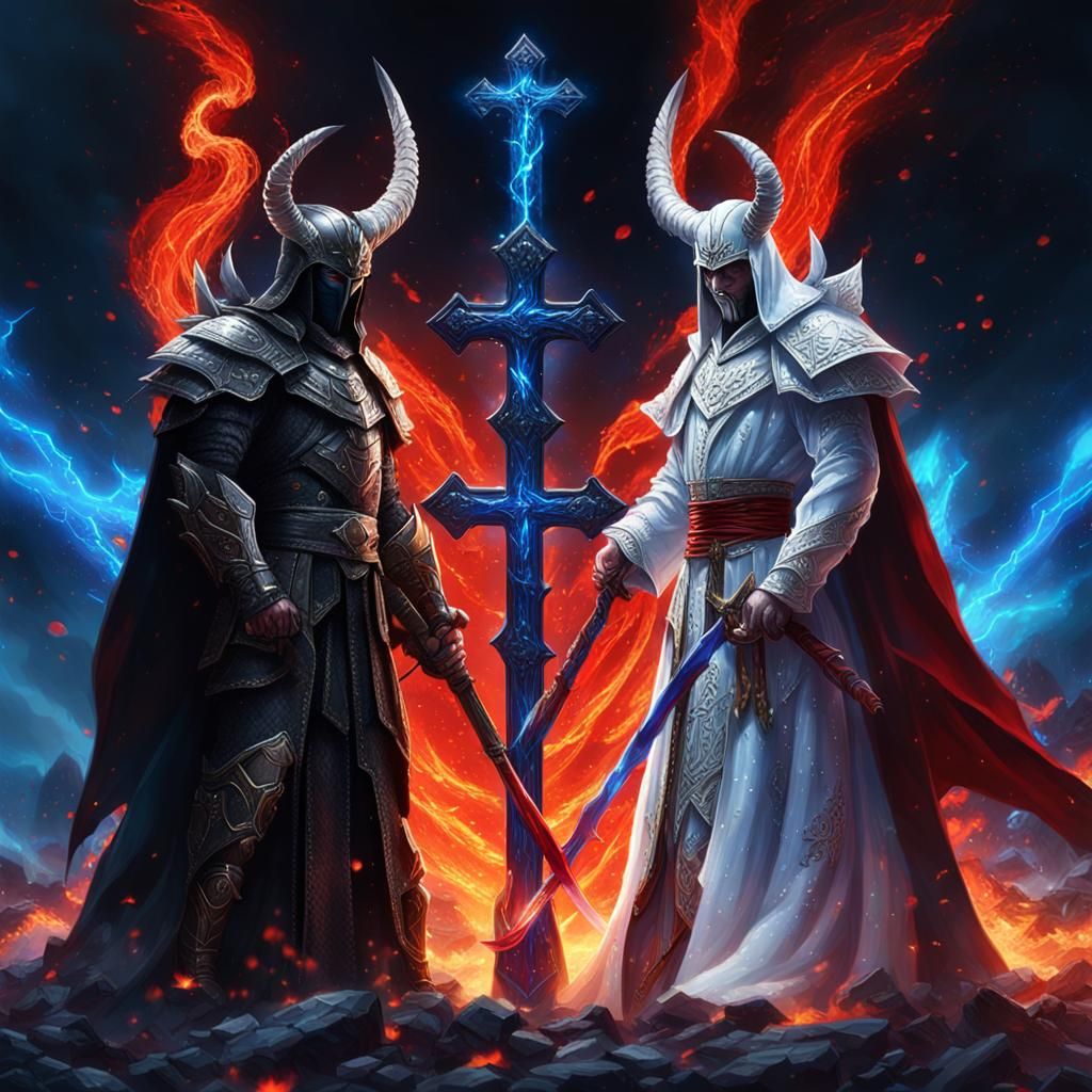 Epic Battle: God vs Satan in Hyperrealism