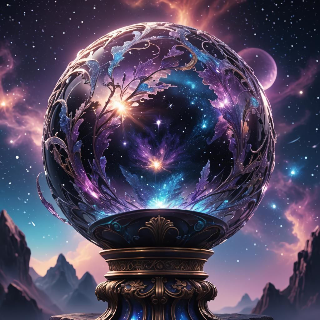 Crystal Orb Night Sky Fantasy Art