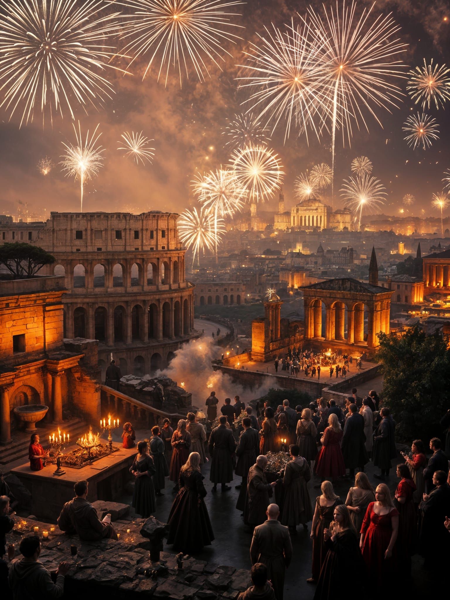 Surreal Ancient New Year's Eve Celebration in Maximalist Sty...