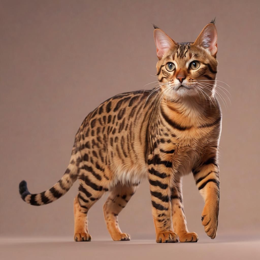Hyperrealistic Bengal Cat Stretching in Vibrant Light