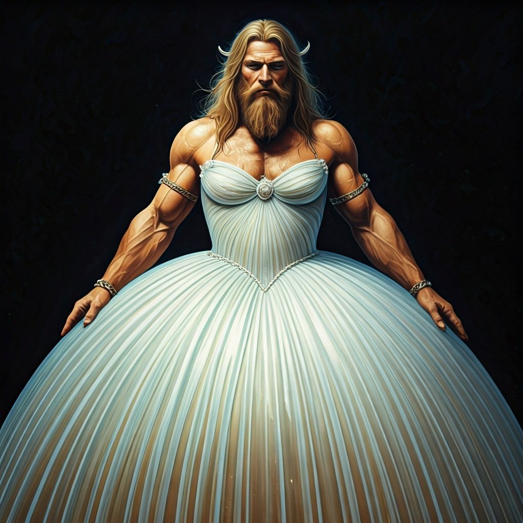 Viking Hero in Glass Ballgown, Boris Vallejo Style