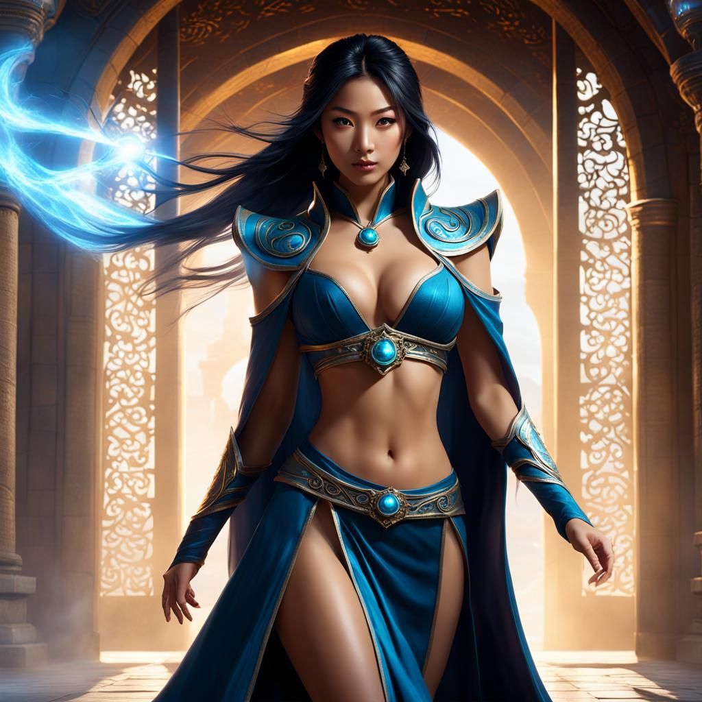 Fantasy Sorceress Conjuring Wind Magic