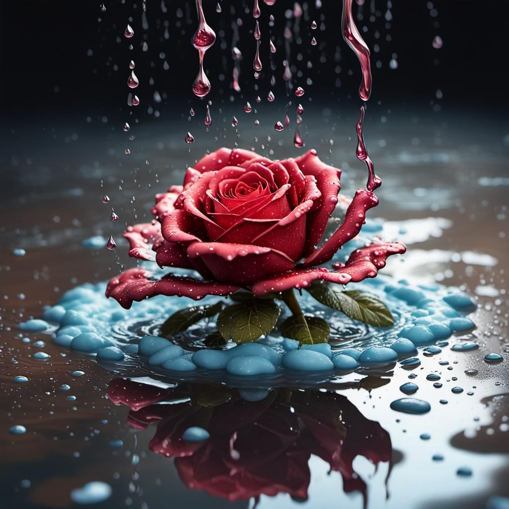 Rose in Rain Puddle: Photorealistic Fine Art