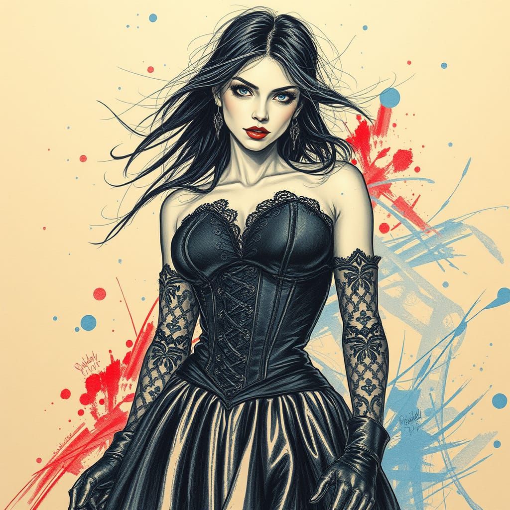 Gothic Woman in Lace: A Textured Pencil Sketch