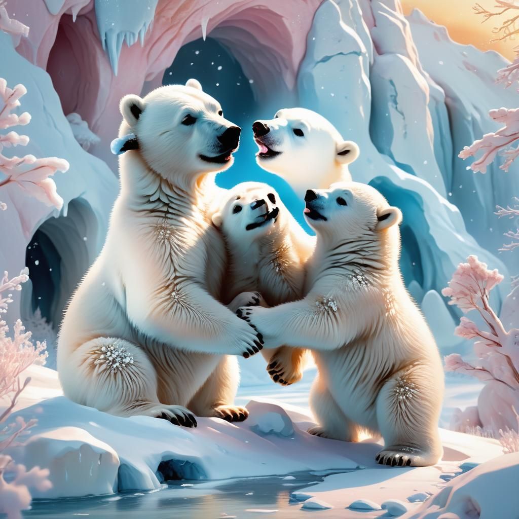 Whimsical Polar Bear Playtime in a Winter Wonderland