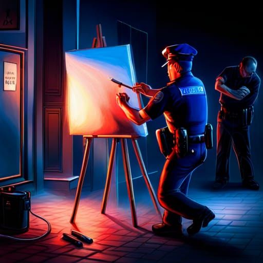 Hyperrealistic Police Scene Painted En Plein Air