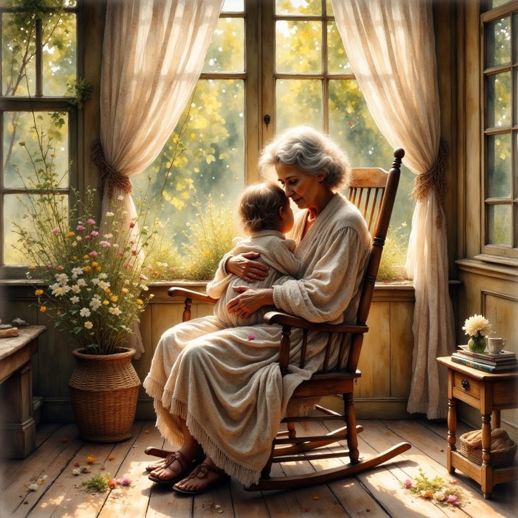 A Tender Moment of Love and Warmth in a Sun-Drenched Porch