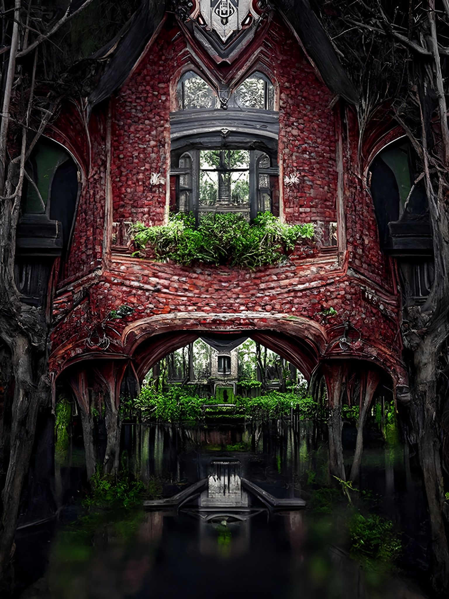 Gothic Brick Manor in Bayou: Photorealistic Panorama