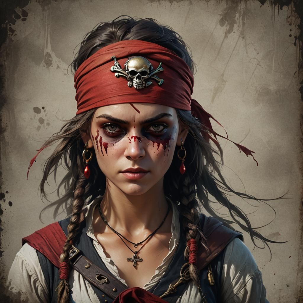 Young Pirate Girl Portrait in Detailed Matte Painting