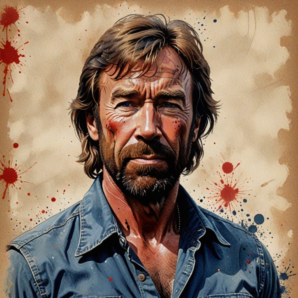 Chuck Norris in Classic Retro Style Ink Illustration