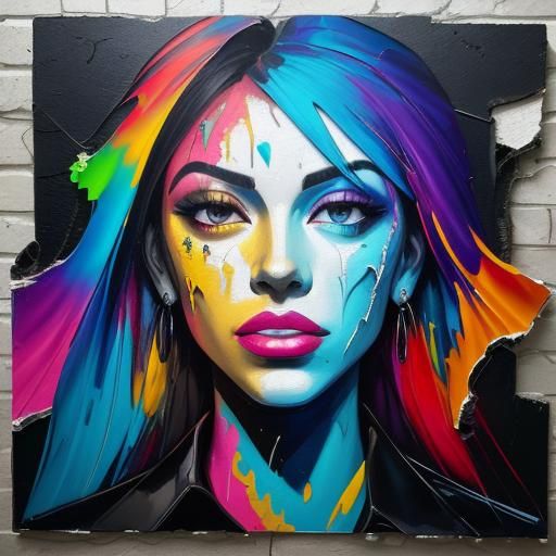 Gigantic Woman's Face in Shattered Diamond Graffiti