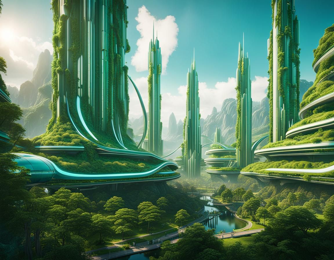 Futuristic Green Utopia in Detailed Matte Painting