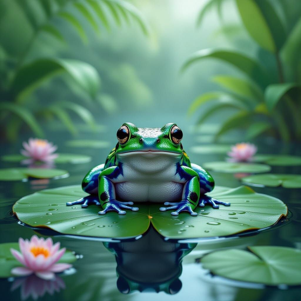 Jewel-Toned Poison Dart Frog on Lily Pad