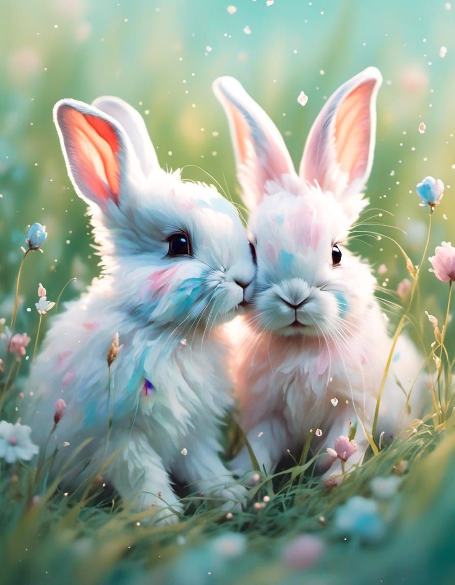 Pastel Baby Bunnies in Grassy Meadow