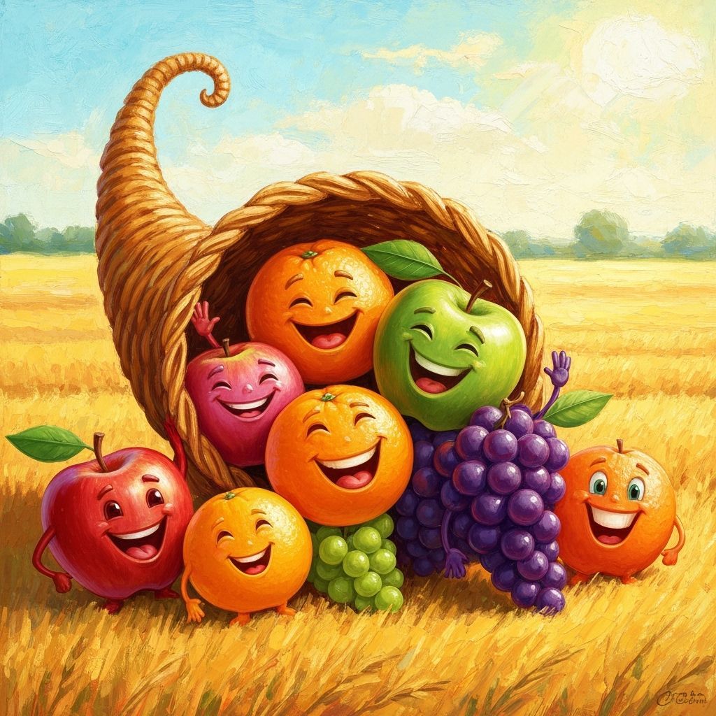 Joyful Anthropomorphic Fruit Portrait in Impressionist Style