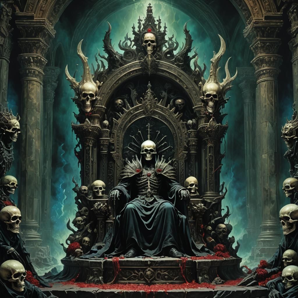 Hades on Skull Throne in Gothic Surrealism