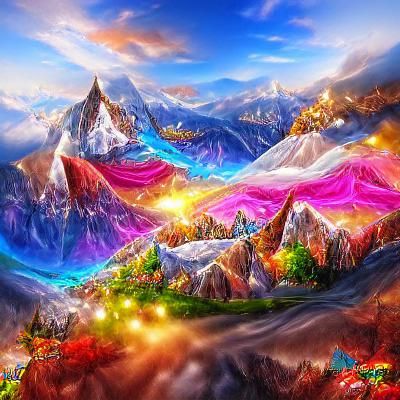 Magical Mountains: Detailed Colorful Cinematic Art