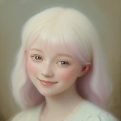 Whimsical Portrait of Girl with Cream Hair in Gouache
