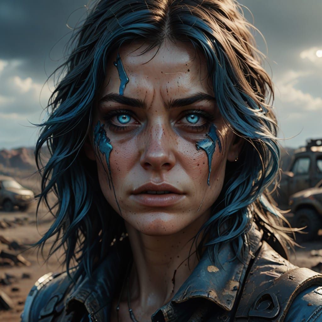 Post-Apocalyptic Supermodel Weeps in Deserted Wasteland Scen...