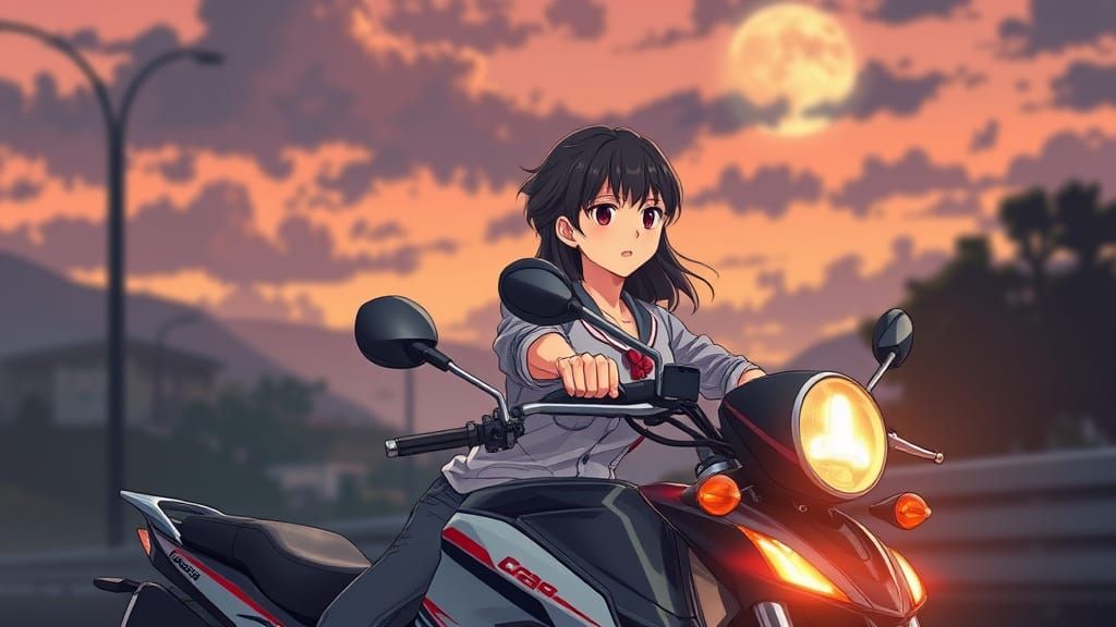 Anime Moto Couple on Romantic Tour in Cinematic Style