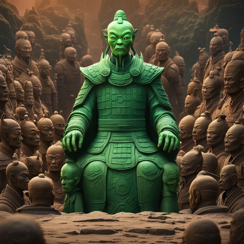 Green Alien Terracotta Army in Detailed Matte Painting