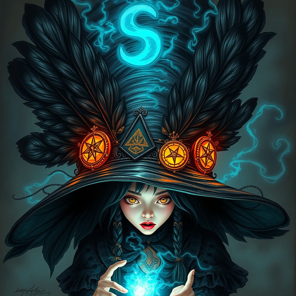 Gothic Girl in Runed Hat Casting Spell