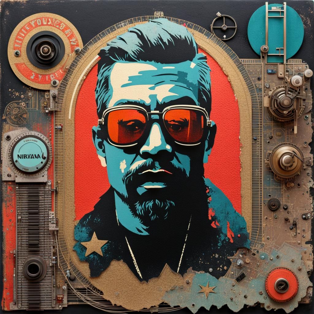 Retrofuturistic Grunge Portrait in Mixed Media