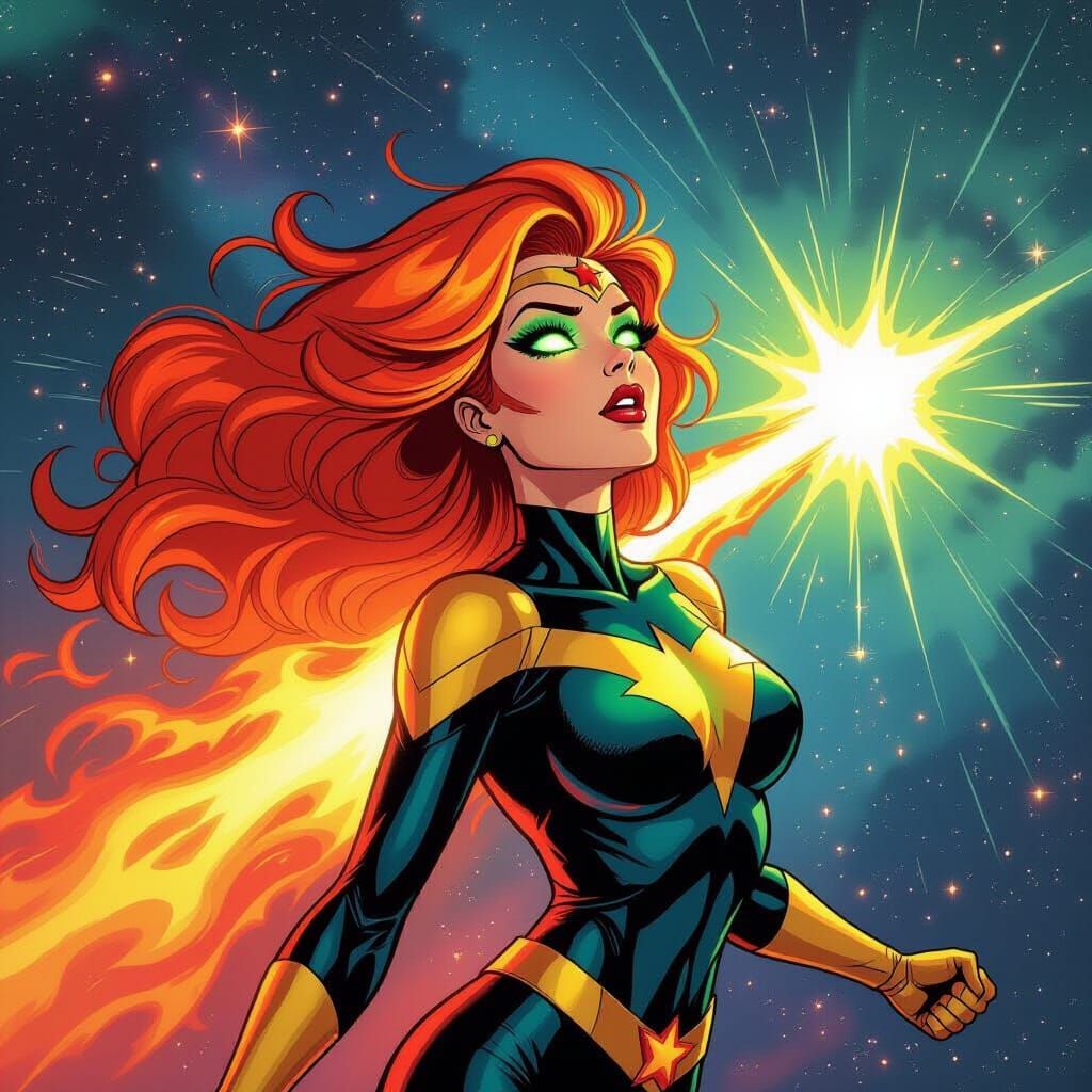 Starfire Unleashes Energy in Retro Comic Galactic Space