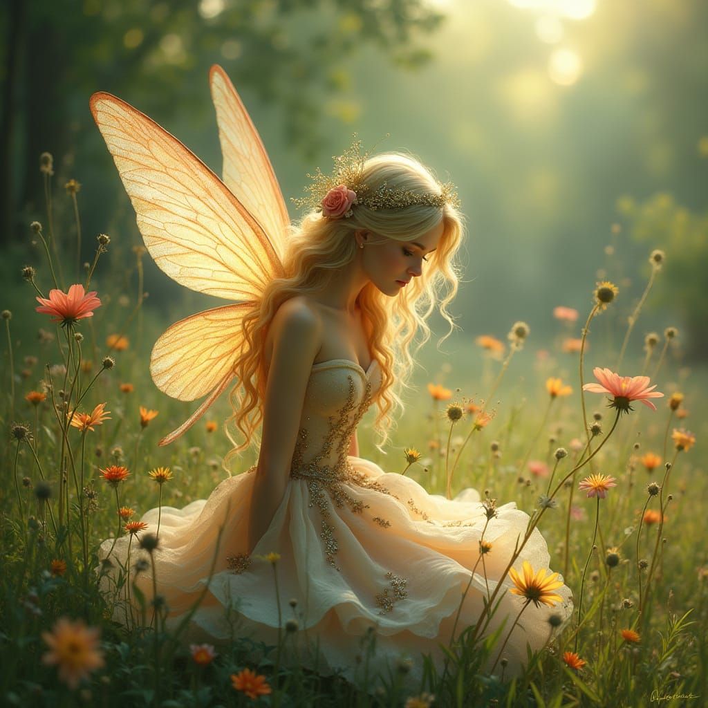 Delicate Fairy in Vibrant Wildflower Meadow