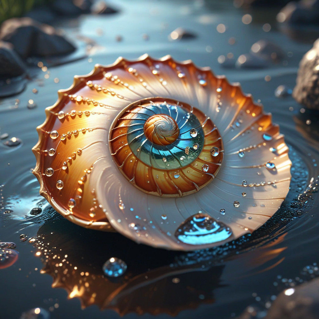 Hyper-Realistic Anime Shell on Water's Edge