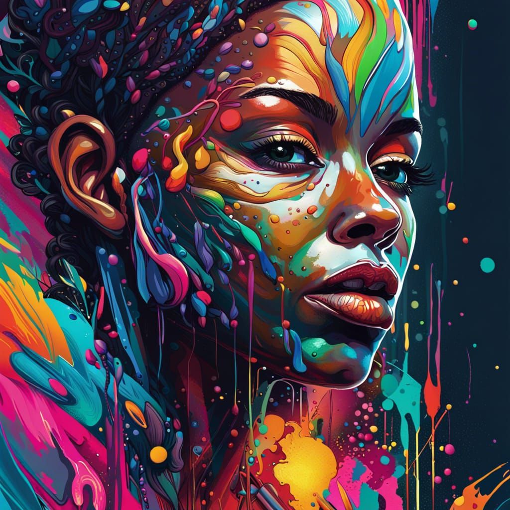 Psychedelic Android Woman Painting in Vector Art Style