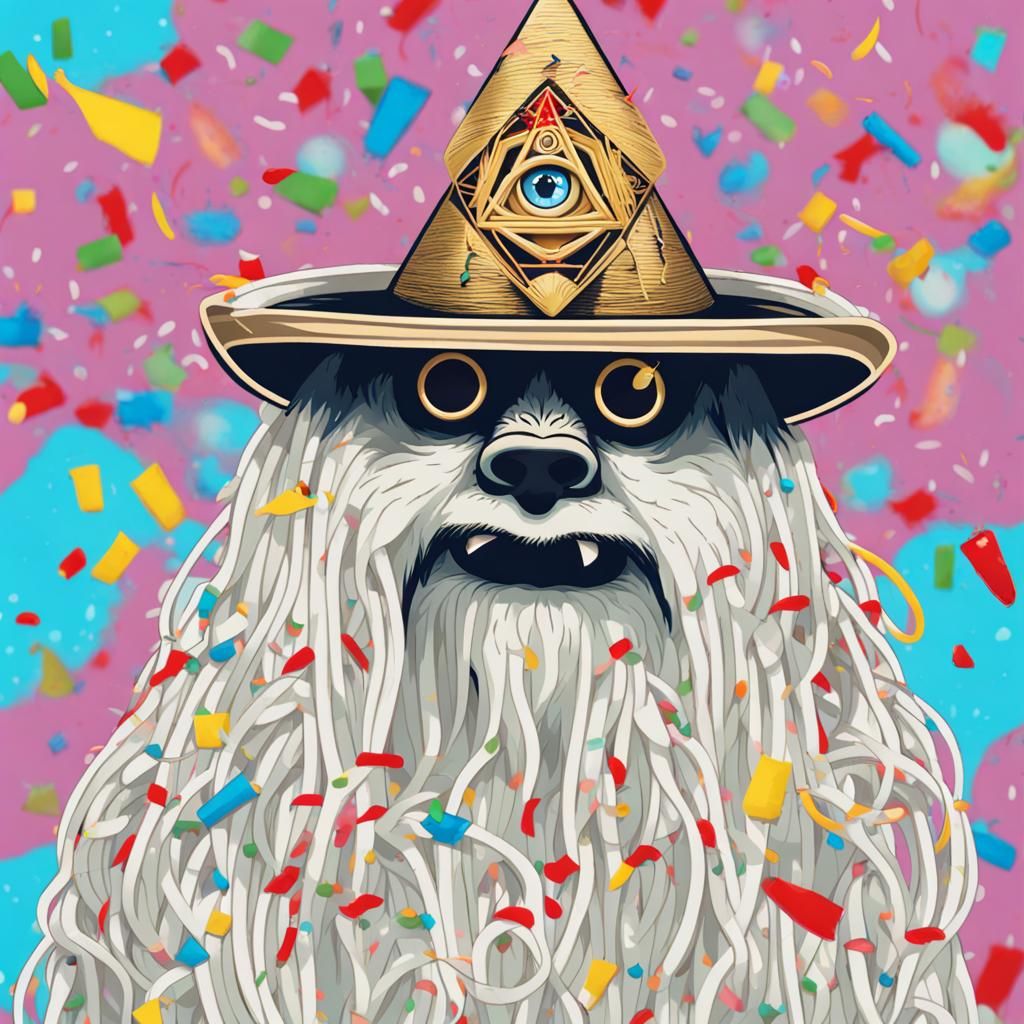 Illuminati Spaghetti Yeti in Confetti Shower