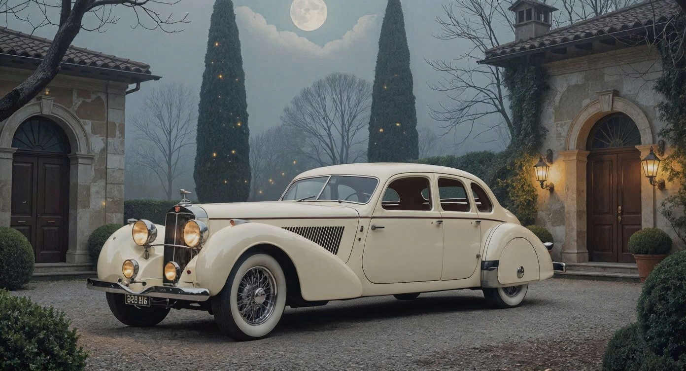 Vintage Alfa Romeo Coupe in Foggy Italian Villa