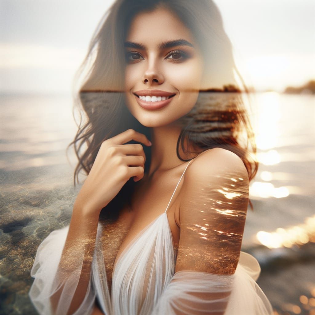 Ethereal Portrait of Young Woman by the Sea in Soft Focus