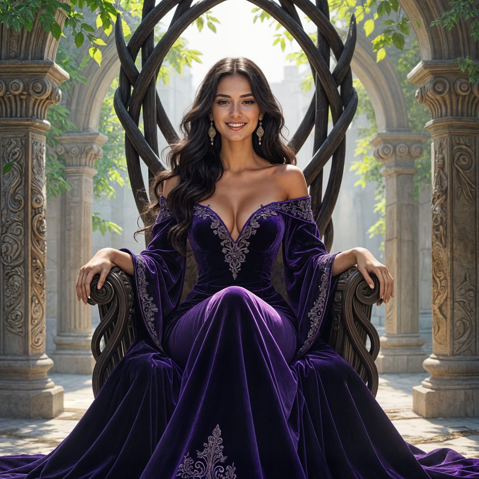 Spanish Woman on Hi-Tech Throne in Art Nouveau Style