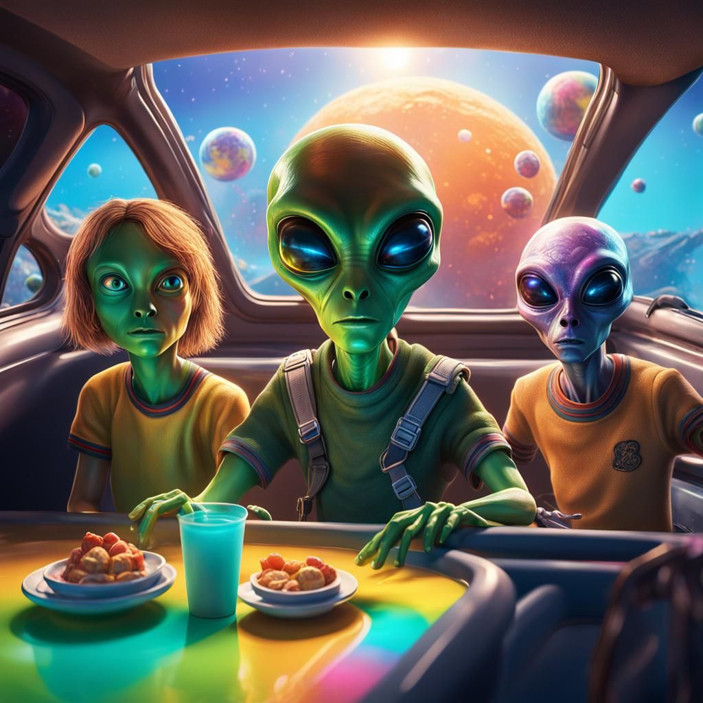 Alien Family Vacation in Hyperrealistic 3D
