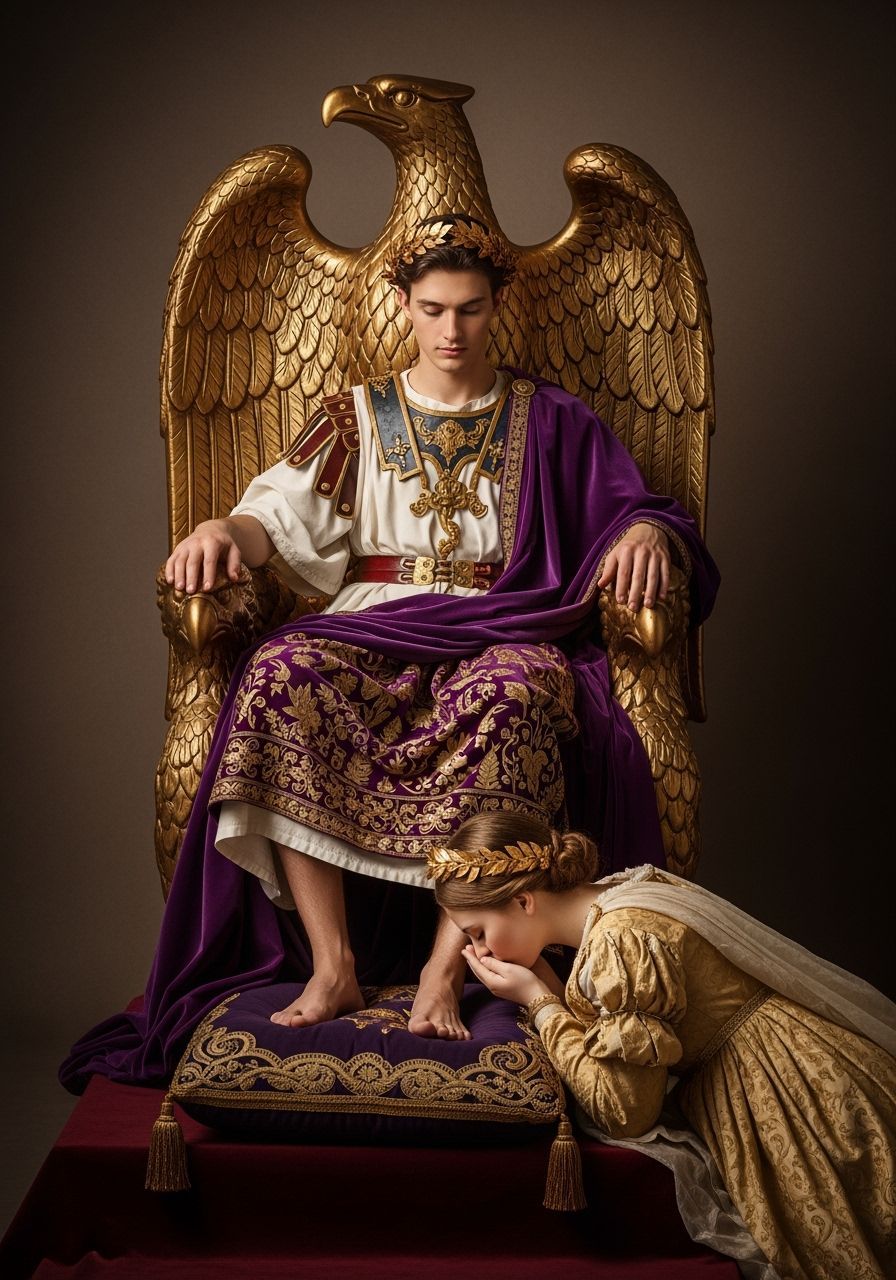 Barefoot Roman Emperor Enthroned in Renaissance Style