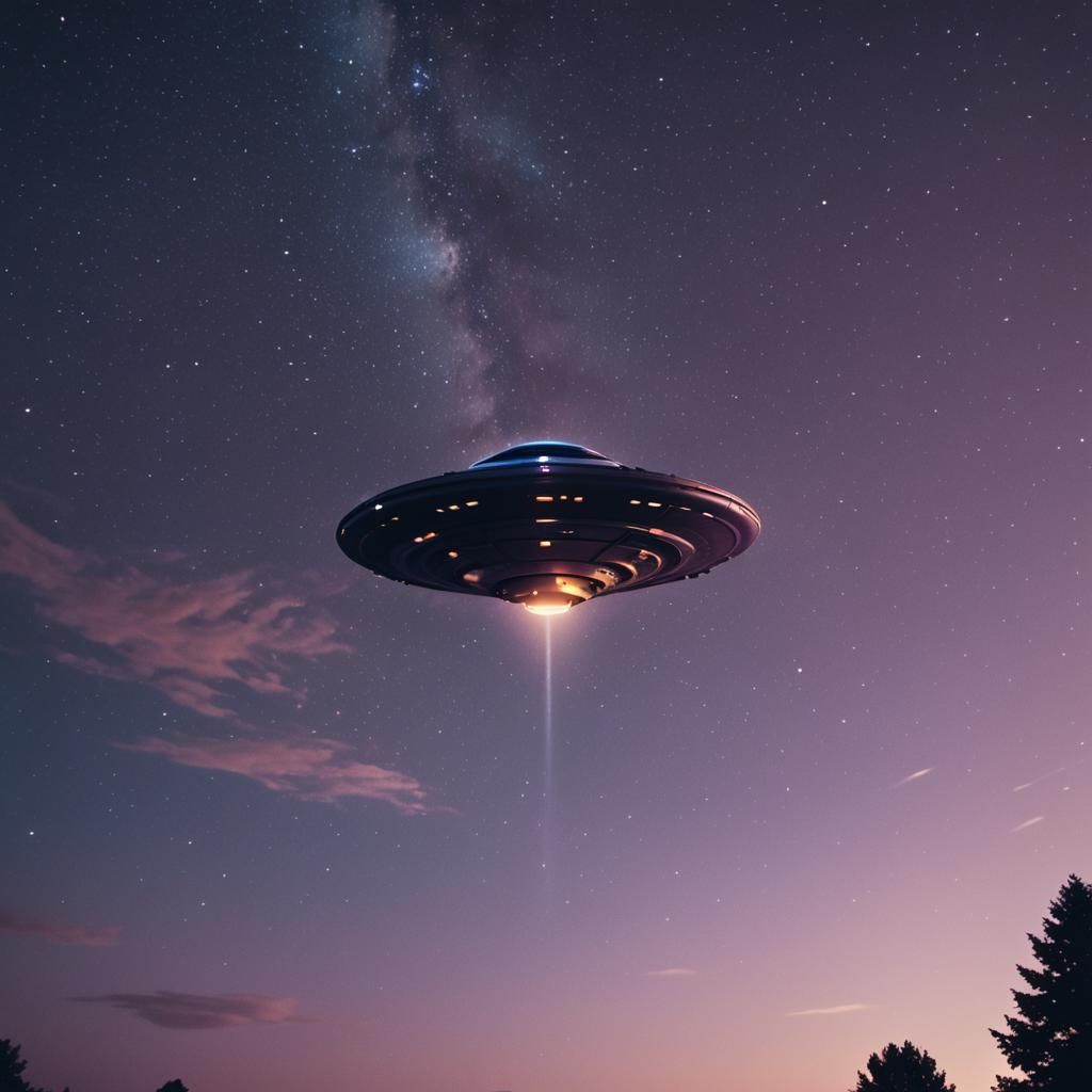 UFO in Starry Sky: Cinematic Aerial Nightscape