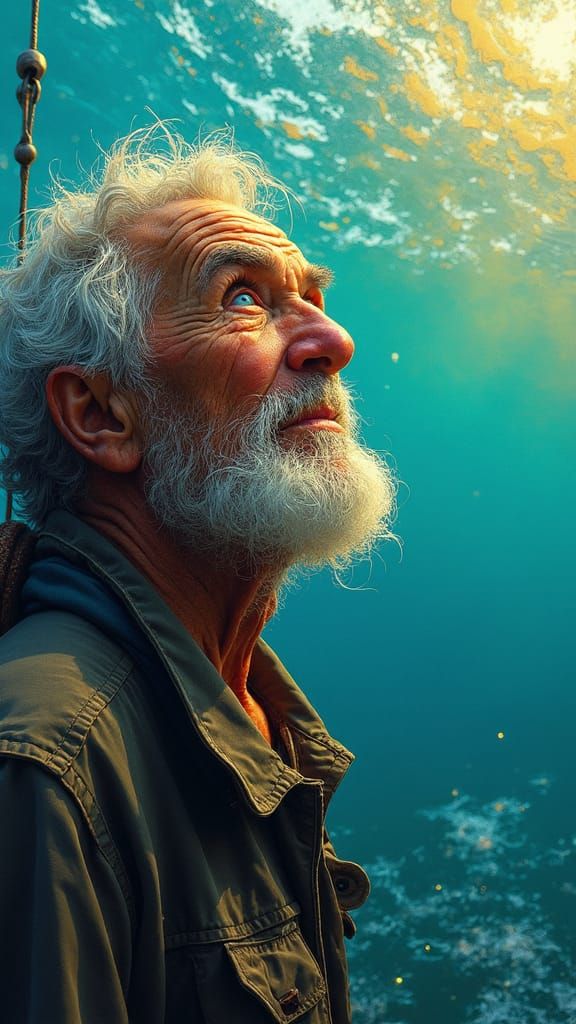 Old Fisherman Gazing Towards Hopeful Horizon