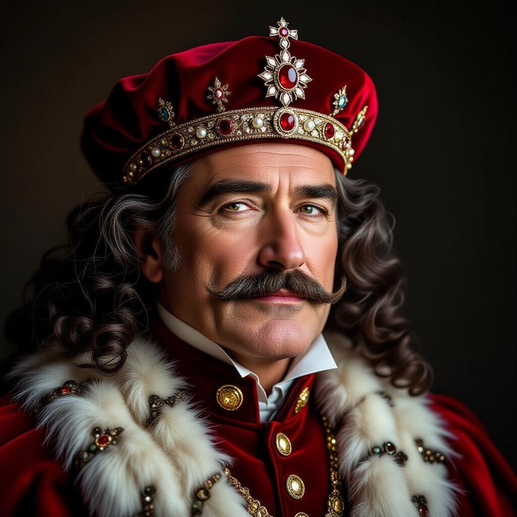Regal Portrait of a Man in Velvet Hat and Robe