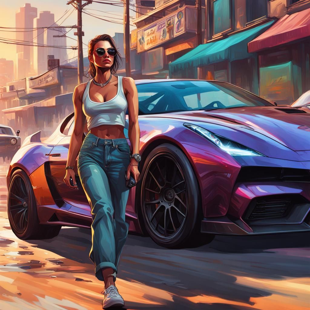 Hyperrealistic GTA Girl in Splash Art Style