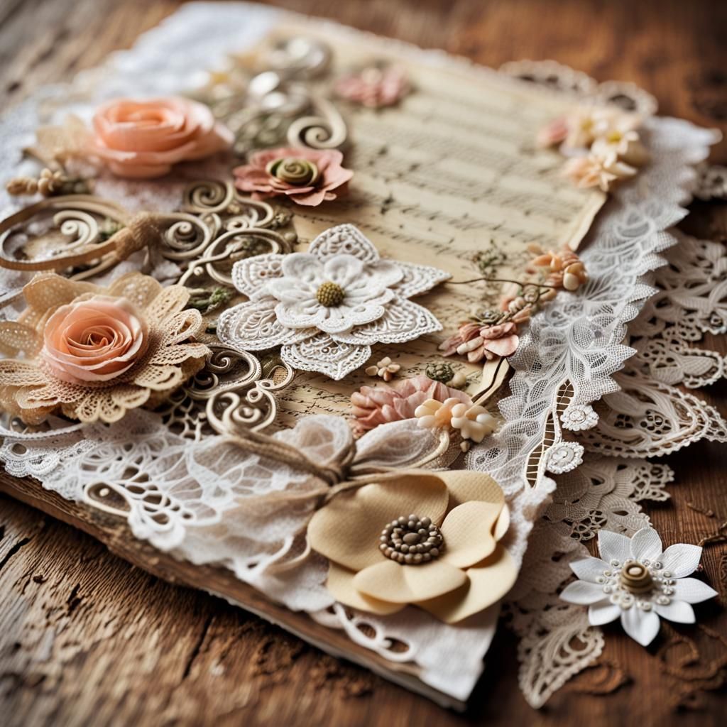 Hyperdetailed Journaling Page with Flowers and Lace