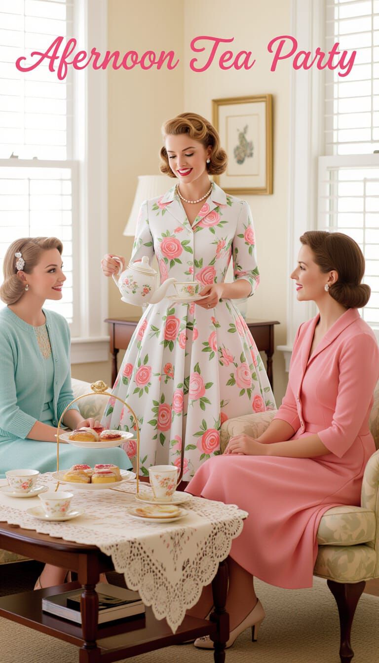 1950s Afternoon Tea Party in Sunlit Living Room