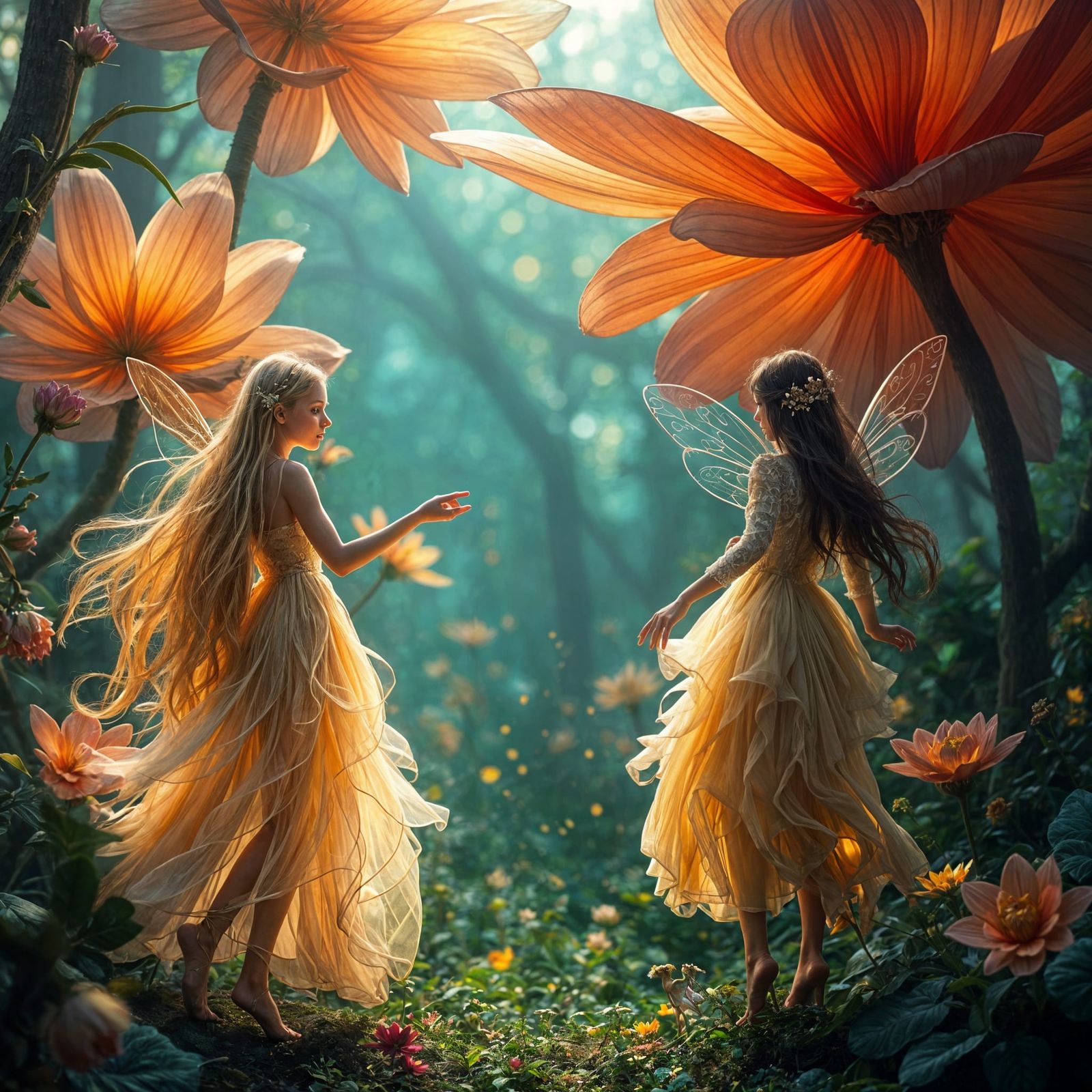 Enchanted Forest Fairies Dance in Vibrant Blooms