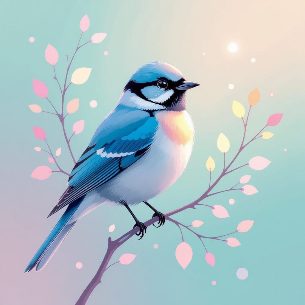 Ethereal Bird in Minimalist Pastel Painting