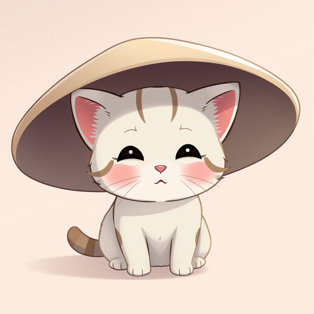 Anime Cat Under Big Hat in Pastel Colors
